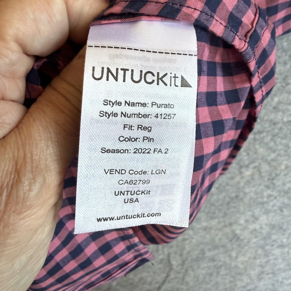 UNTUCKit Shirt Mens Large Pink Blue Check Button Up Long Sleeve Purato 41257 - Picture 6 of 7